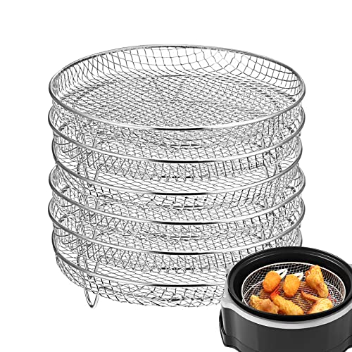 Patelai 6 Pcs Air Fryer Racks 7.8 Inch 3 Layer Stackable Stainless Steel Dehydrator Racks for Oven Air Fryer Accessories, Compatible with Ninjia, Gowise, Fit for 4.2-5.8 Qt Air Fryer Pressure Cooker