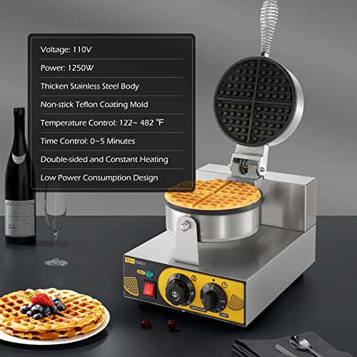 Dyna-Living Commercial Waffle Maker Electric Waffle Iron Nonstick Restaurant Flip Waffle Cones Maker Machine Waffle Bowl Maker for Household Bakeries Snack Bar 110V 1200W