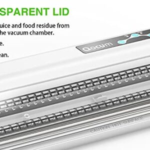 Qocum Vacuum Sealer Machine for Food Savers and Sous-Vide, Automatic Food Sealer with Dry/Moist/Normal/Gentle Mode, Clear Cover Design, food saver Vacuum Sealer Compatible with All Vacuum Sealer Bags