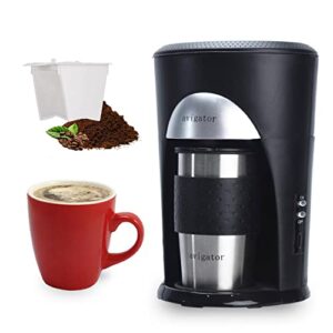 avigator small coffee maker-single serve coffee maker, single cup coffee maker with 10oz travel coffee tumbler & reusable filter for home, office, camping, ideal for gift(silver and black)