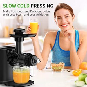 YIOU Juicer Machines, Cold Press Slow Masticating Juicer Easy to Clean with 3 Modes Vegetable and Fruit Juicer Extractor BPA-free High Hardness Tritan Material Slow Juicer, black (SJ-Black)