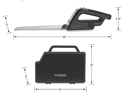 Waring Commercial WEK200 Cordless Rechargeable Electric Knife w/Bread and Carving Blades, Includes Case, 120V, 5-15 Phase Plug, Black