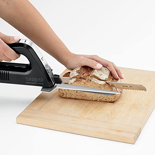 Waring Commercial WEK200 Cordless Rechargeable Electric Knife w/Bread and Carving Blades, Includes Case, 120V, 5-15 Phase Plug, Black