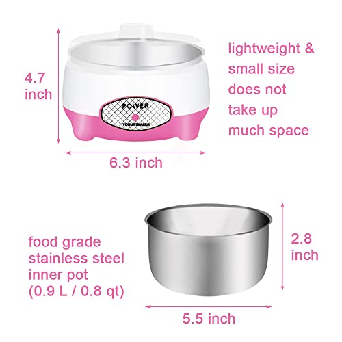 Swity Home Greek Yogurt Maker, 0.8 Quart Constant Temperature Automatic Yogurt Machine with Stainless Steel Inner Pot, Easy to Use for Beginner (Pink)