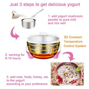 Swity Home Greek Yogurt Maker, 0.8 Quart Constant Temperature Automatic Yogurt Machine with Stainless Steel Inner Pot, Easy to Use for Beginner (Pink)