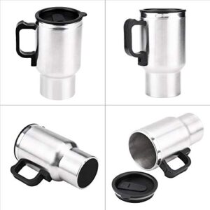 12V 450ml Electric Car Cup Travel Heating Cup,Stainless Steel Electric Insulated Plug Kettles Boiling Car Coffee Mug Heater with Cigarette Lighter,