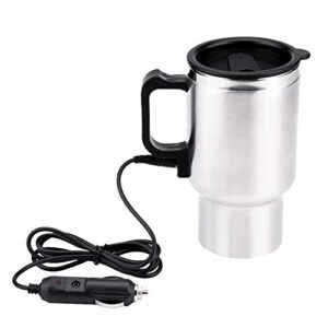 12V 450ml Electric Car Cup Travel Heating Cup,Stainless Steel Electric Insulated Plug Kettles Boiling Car Coffee Mug Heater with Cigarette Lighter,