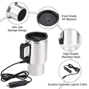 12V 450ml Electric Car Cup Travel Heating Cup,Stainless Steel Electric Insulated Plug Kettles Boiling Car Coffee Mug Heater with Cigarette Lighter,