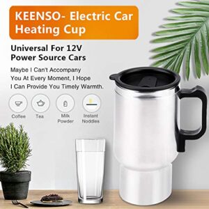 12V 450ml Electric Car Cup Travel Heating Cup,Stainless Steel Electric Insulated Plug Kettles Boiling Car Coffee Mug Heater with Cigarette Lighter,