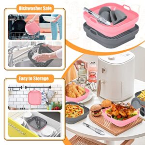 SelfTek 2Set Air Fryer Silicone Liners Pot Square, Reusable Air Fryer Basket Fit for 8QT 6QT, Foldable Baking Tray with Oven Mitts & Serving Tongs (3.8-9.5Qt)