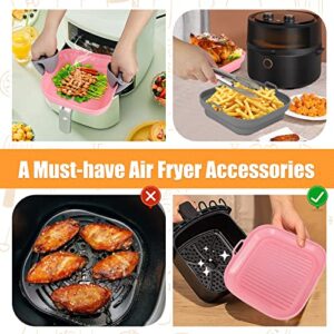 SelfTek 2Set Air Fryer Silicone Liners Pot Square, Reusable Air Fryer Basket Fit for 8QT 6QT, Foldable Baking Tray with Oven Mitts & Serving Tongs (3.8-9.5Qt)