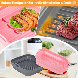 SelfTek 2Set Air Fryer Silicone Liners Pot Square, Reusable Air Fryer Basket Fit for 8QT 6QT, Foldable Baking Tray with Oven Mitts & Serving Tongs (3.8-9.5Qt)