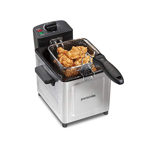 Proctor Silex Deep Fryer with Frying Basket, 1 to 4 Servings / 1.5 Liter Oil Capacity, Professional Grade, Electric, 1200 Watts, Stainless Steel (35041PS)