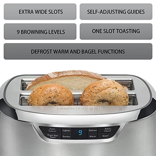 Kenmore Elite 4-Slice Long Slot Toaster Silver, One-Touch Auto-Lift, Stainless Steel, Adjustable Browning, Defrost, Digital Countdown Timer, Retractable Cord, Toast, Bagels, Waffles, English Muffins