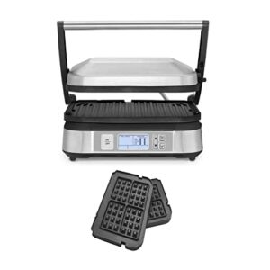 cuisinart gr-6s contact stainless steel griddler with smoke-less mode indoor grill, removable and reversible, dishwasher safe non-stick plates, lcd display, digital controls and waffle plates
