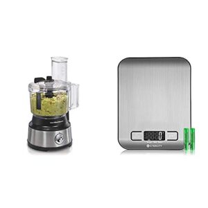 hamilton beach 10-cup food processor & vegetable chopper with bowl scraper, stainless steel & etekcity food scale, digital kitchen weight grams and ounces for baking and cooking, small