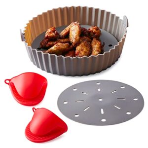 TITIX Silicone Air Fryer Liner (4-Piece Set) - Grey-Brown (XL - 9.5") - Dishwasher & Microwave Safe Silicone Bowl - Heat Resistant Reusable Oven & Air Fryer Liner