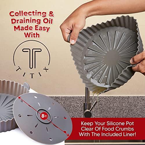 TITIX Silicone Air Fryer Liner (4-Piece Set) - Grey-Brown (XL - 9.5") - Dishwasher & Microwave Safe Silicone Bowl - Heat Resistant Reusable Oven & Air Fryer Liner