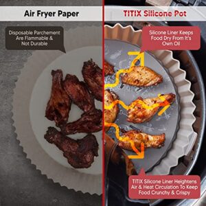 TITIX Silicone Air Fryer Liner (4-Piece Set) - Grey-Brown (XL - 9.5") - Dishwasher & Microwave Safe Silicone Bowl - Heat Resistant Reusable Oven & Air Fryer Liner