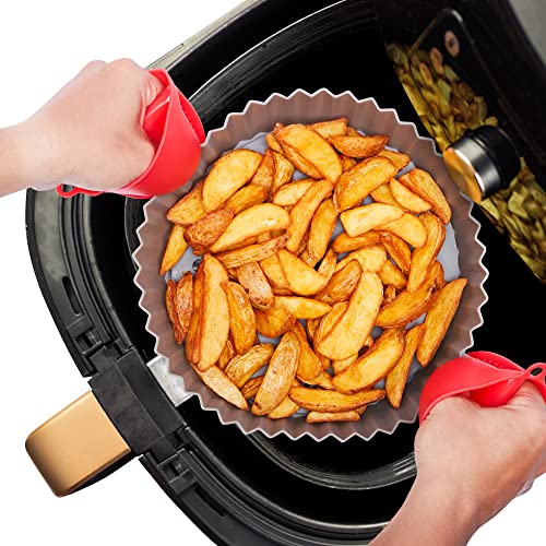 TITIX Silicone Air Fryer Liner (4-Piece Set) - Grey-Brown (XL - 9.5") - Dishwasher & Microwave Safe Silicone Bowl - Heat Resistant Reusable Oven & Air Fryer Liner