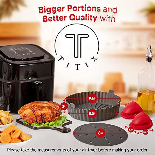 TITIX Silicone Air Fryer Liner (4-Piece Set) - Grey-Brown (XL - 9.5") - Dishwasher & Microwave Safe Silicone Bowl - Heat Resistant Reusable Oven & Air Fryer Liner