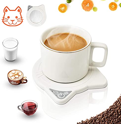 Coffee Mug Warmer with Cup, Electric Cup Warmer & Beverage Heater for Desk Smart heater Auto Shut Off, Heated Mug Use for Office/Home to Warm Coffee Tea Milk