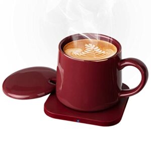 coffee mug warmer & mug set, beverage cup warmer for desk home office use, coffee gifts, electric 15 watt, 12 oz, ab-grade porcelain cup electric beverage warmer for cocoa, tea, milk