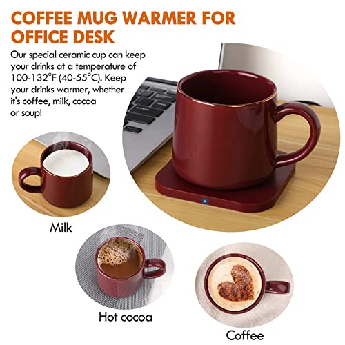 Coffee Mug Warmer & Mug Set, Beverage Cup Warmer for Desk Home Office Use, Coffee Gifts, Electric 15 Watt, 12 OZ, AB-Grade Porcelain Cup Electric Beverage Warmer for Cocoa, Tea, Milk