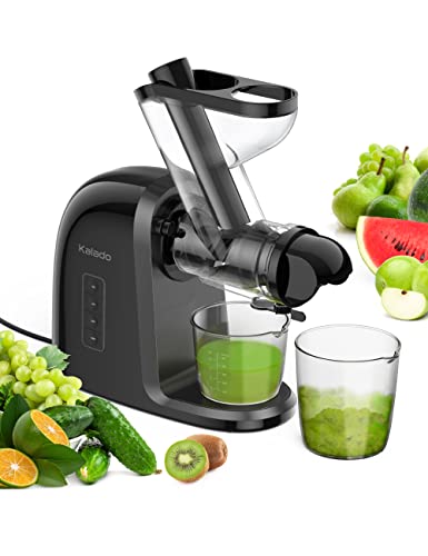 Kalado Slow Juicer Machines Vegetable and Fruit, 3”Extra Large Chute with Quiet Motor & Reverse Function, Cold Press Juicer 200W Power, BPA-Free & 2 Heat-Resistant Glasses in Jet Black