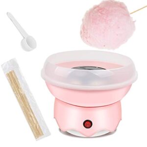 outamateur cotton candy machine,homemade cotton candy maker with large splash-proof plate,10 bamboo sticks and sugar scoop for home birthdays,family parties,festivals,weddings (pink)