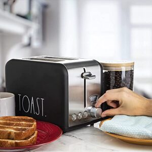 Rae Dunn Toaster, Stainless Steel 2 Slice Square Toaster, Wide Slot with 5 Browning Levels, with Bagel, Defrost and Cancel Options (Black)