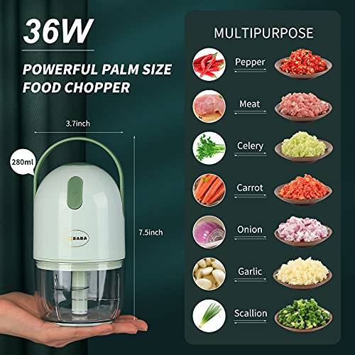 TIKBABA Electric Food Processor,chopper vegetable cutter,3 stainless steel blades,Large Power Battery(Green)