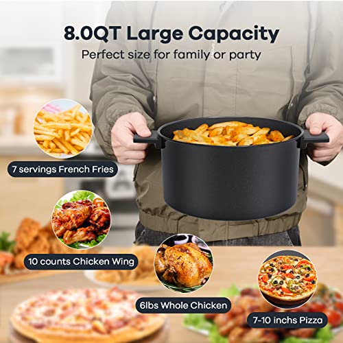 WELOV Air Fryer 8 Quart 50 Pre-Programmed Recipes for Quick Easy Family Meals, Visible Cooking Window, Easy to Clean Non-Stick, Dishwasher Safe, DIY Custom Temp & Time, Black