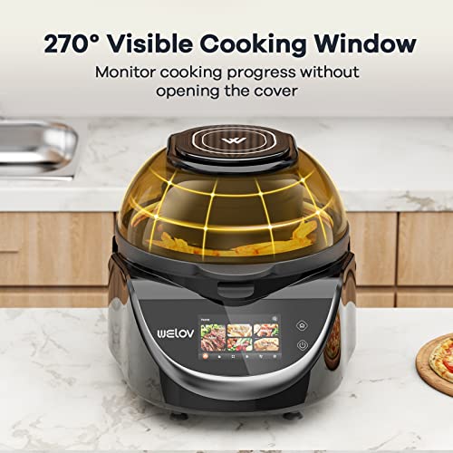 WELOV Air Fryer 8 Quart 50 Pre-Programmed Recipes for Quick Easy Family Meals, Visible Cooking Window, Easy to Clean Non-Stick, Dishwasher Safe, DIY Custom Temp & Time, Black