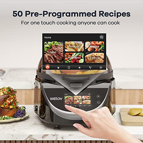 WELOV Air Fryer 8 Quart 50 Pre-Programmed Recipes for Quick Easy Family Meals, Visible Cooking Window, Easy to Clean Non-Stick, Dishwasher Safe, DIY Custom Temp & Time, Black