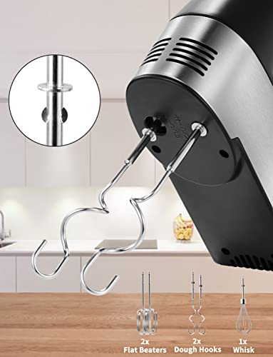 Hand Mixer Electric 5-Speed Handheld Kitchen Mixer for Cake, Egg White, Yeast Dough, Include 5 Stainless Steel Accessories, (2 Beaters, 2 Dough Hooks & 1 Whisk), with Eject/ Turbo Function, 450W Peak