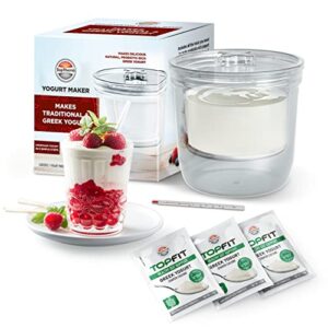 toptherm yogurt maker – all you need for probiotic plain & greek yogurt maker- fresh homemade yogurt- probiotic starter culture, container, basket, strainer, temperature c- non-bpa plastic – gut support starter