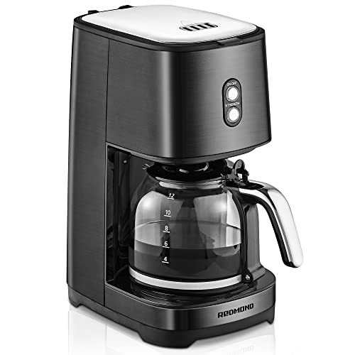 REDMOND 12 Cup Coffee Maker, Drip Coffee Machine with Reusable Filter, Brew Strength Control, 2 Hours Keep Warm Function, Anti-Drip System - Black