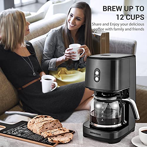 REDMOND 12 Cup Coffee Maker, Drip Coffee Machine with Reusable Filter, Brew Strength Control, 2 Hours Keep Warm Function, Anti-Drip System - Black