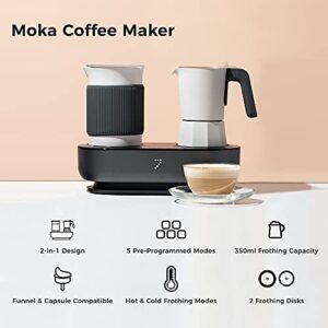 SEVEN&ME Espressor Machine black & white Coffee Maker, with Milk Froth All-in-One Espresso Machine Combination, Latte Cappuccino Macchiato Espresso Electric Moka Pot, One Click Smart Operation（8.66"）