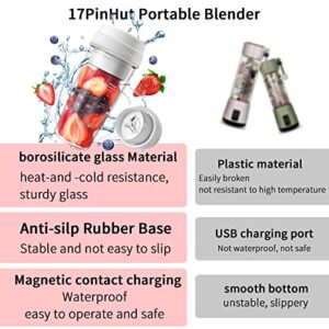 17PinHut Portable Blender, Personal Blender, With USB Magnetic contact charging, 14 oz Smoothie Blender, Made with high borosilicate glass Material Portable Juicer, Anti-silp Rubber Base, One-handed Drinking Mini Blender for Shakes and Smoothies