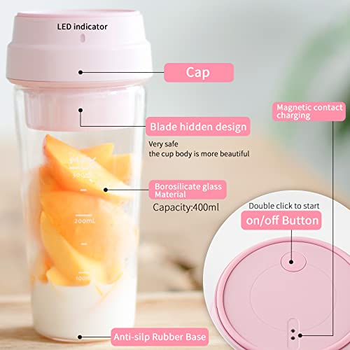 17PinHut Portable Blender, Personal Blender, With USB Magnetic contact charging, 14 oz Smoothie Blender, Made with high borosilicate glass Material Portable Juicer, Anti-silp Rubber Base, One-handed Drinking Mini Blender for Shakes and Smoothies