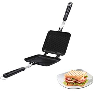 toasted sandwich maker, non stick coating grill pan double sided frying pan with heat-resistant handles suitable for home cooks toasties, breakfast indoor & outdoor