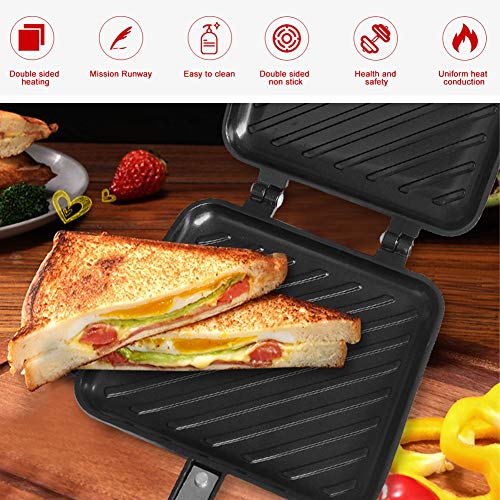 Toasted Sandwich Maker, Non Stick Coating Grill Pan Double Sided Frying Pan with Heat-Resistant Handles Suitable for Home Cooks Toasties, Breakfast Indoor & Outdoor