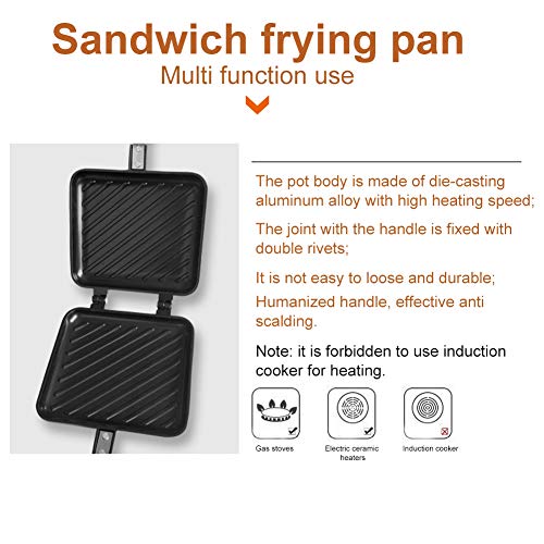 Toasted Sandwich Maker, Non Stick Coating Grill Pan Double Sided Frying Pan with Heat-Resistant Handles Suitable for Home Cooks Toasties, Breakfast Indoor & Outdoor