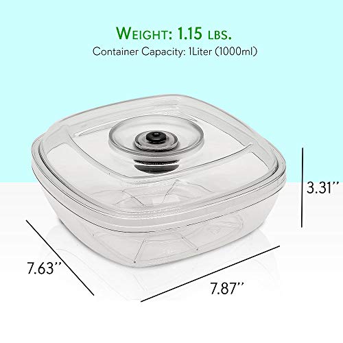 NutriChef Air Vacuum Seal Food Container - 1 Liter Capacity Kitchen Reusable Airtight Food Saver Sealer Storage Box Canister Meal Prep, Lunch, Bread, Cereal, Keeps Food Fresh Tasty - PKVSCN1L