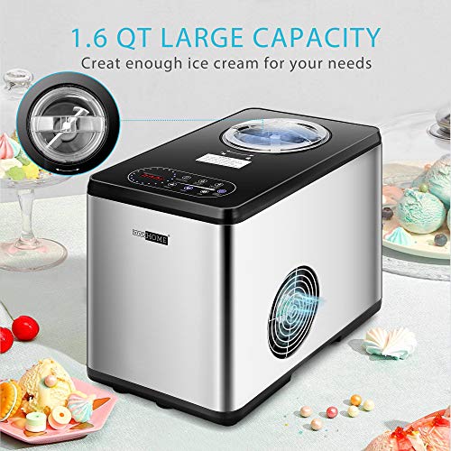 VIVOHOME 110V Electric 1.6 Quart Capacity Stainless Steel Automatic Ice Cream Maker Machine Coutertop with Compressor and LCD Display