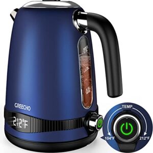 greecho electric kettle temperature control, 1.7l electric tea kettle with led display & 7 heat settings , 304 stainless steel hot water kettle electric with 1100w overheat & boil-dry protection, blue
