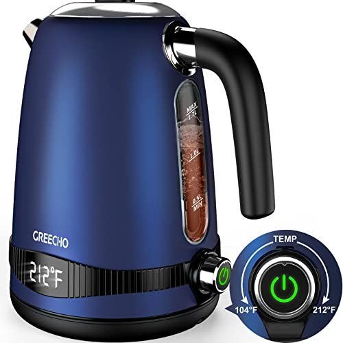 GREECHO Electric Kettle Temperature Control, 1.7L Electric Tea Kettle with LED Display & 7 Heat Settings , 304 Stainless Steel Hot Water Kettle Electric with 1100W Overheat & Boil-dry Protection, Blue