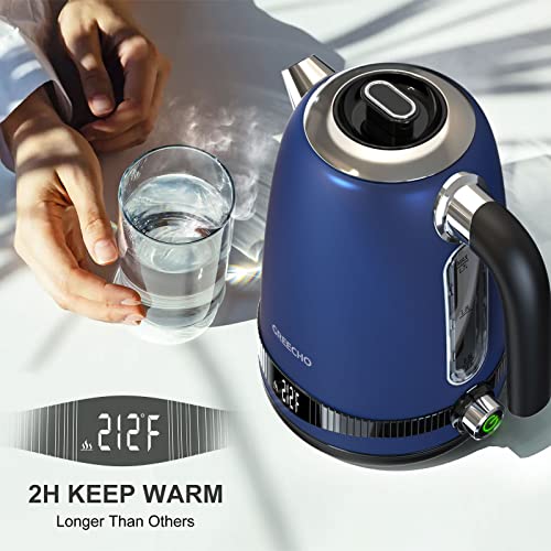 GREECHO Electric Kettle Temperature Control, 1.7L Electric Tea Kettle with LED Display & 7 Heat Settings , 304 Stainless Steel Hot Water Kettle Electric with 1100W Overheat & Boil-dry Protection, Blue